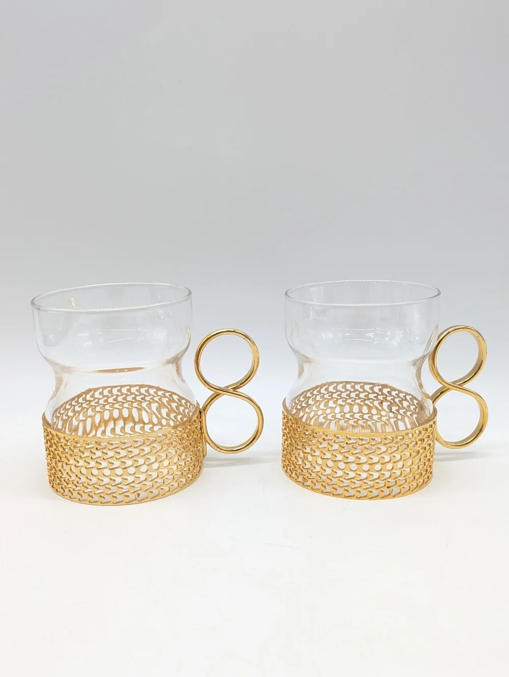 Vintage Littala Tsaikka Gold Tone Textured Glasses Set Of Two